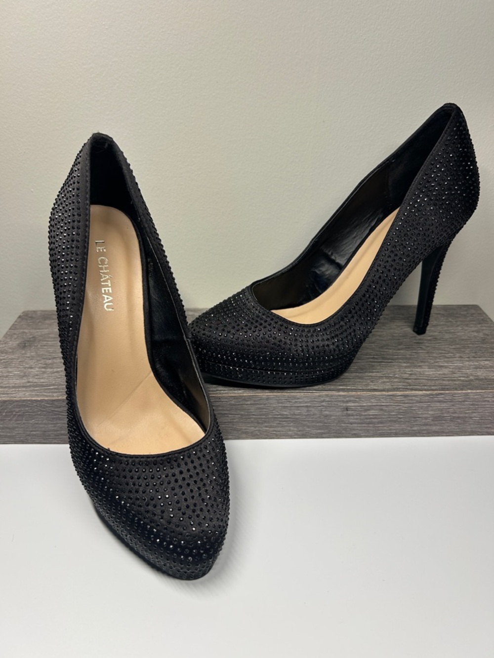 le chateau Black Studded Pointed-Toe Stiletto Heels